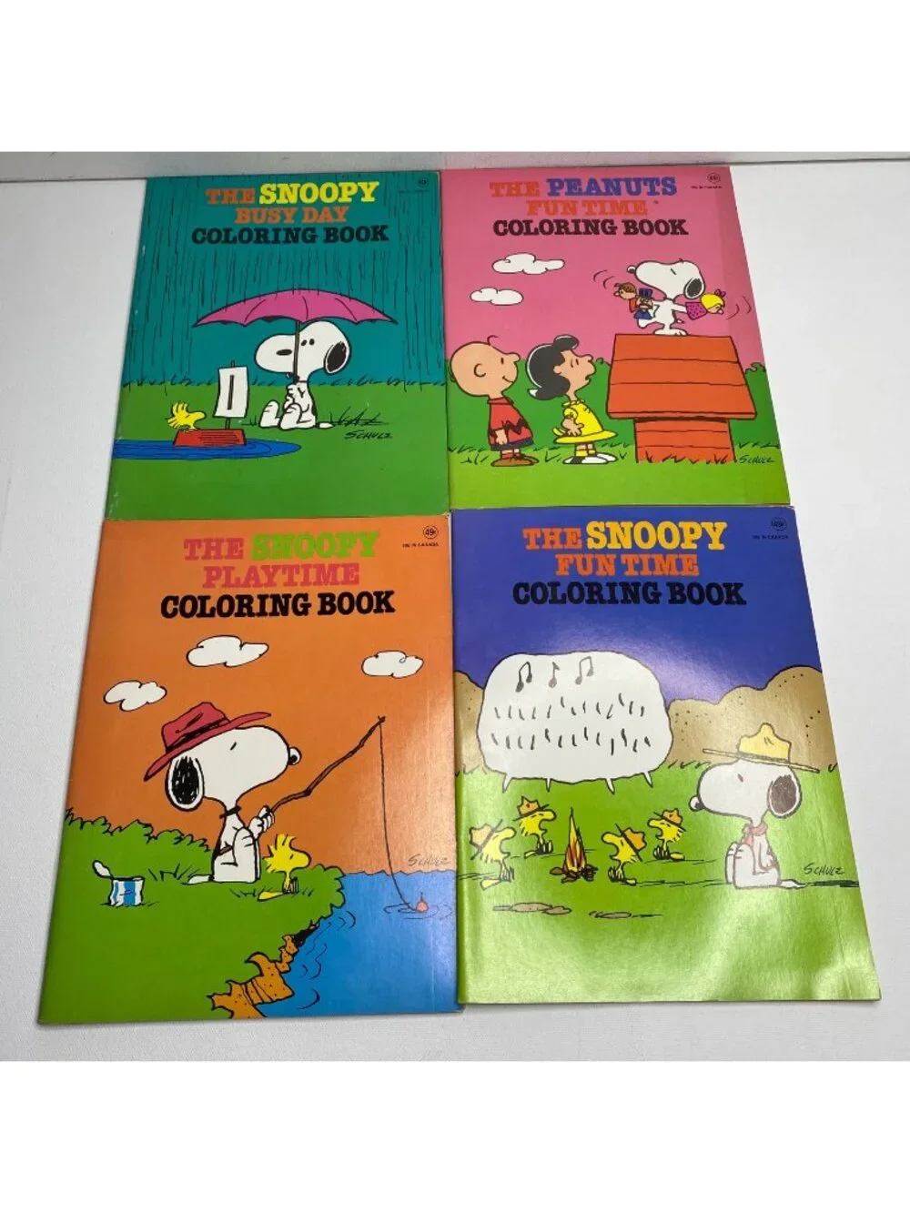 Vintage 1970s Peanuts Snoopy Coloring Books Set 4 Busy Day Fun Time Playtime